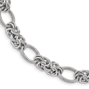 10mm Rhodium Plated Sterling Silver Solid Fancy Chain Necklace, 18 In